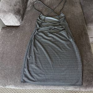 Rue21 Dress Womens Large Gingham Black White Cami Adjustable Ties Bodycon Y2K